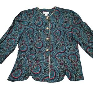 70s Ultra Dress Blouse Size 16 Multicolor Paisley Rayon Vintage Artsy Boho Retro